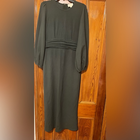 Elegant Dark Green Maxi Dress with Statement Balloon Sleeves, size medium - Picture 4 of 10